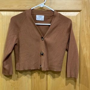 Zara cropped cardigan 3 button crop sleeves 9-10